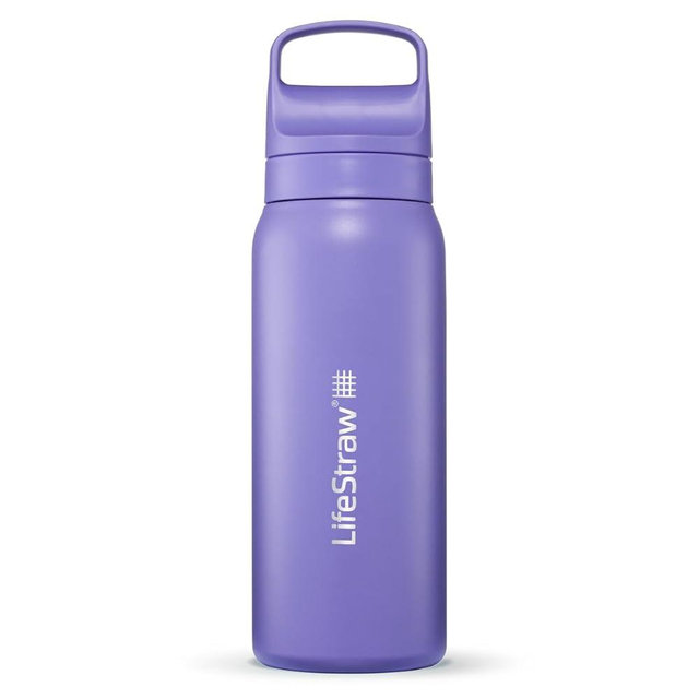 LifeStraw Go Series – Insulated Stainless Steel Water Filter Bottle for Travel and Everyday Use, Removes Bacteria, Parasites and Microplastics, Improves Taste, 24oz Thistle Purple