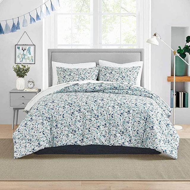 Poppy & Fritz - King Duvet Cover Set, Reversible Cotton Bedding with Maching Shams & Zipper Closure, All Season Home Decor (Olivia Blue, King)