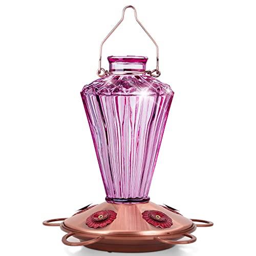 BOLITE 18017-P Hummingbird Feeder, Glass Hummingbird Feeder for Outdoors, Diamond Shape Bottle, 20 Ounces, Lavender
