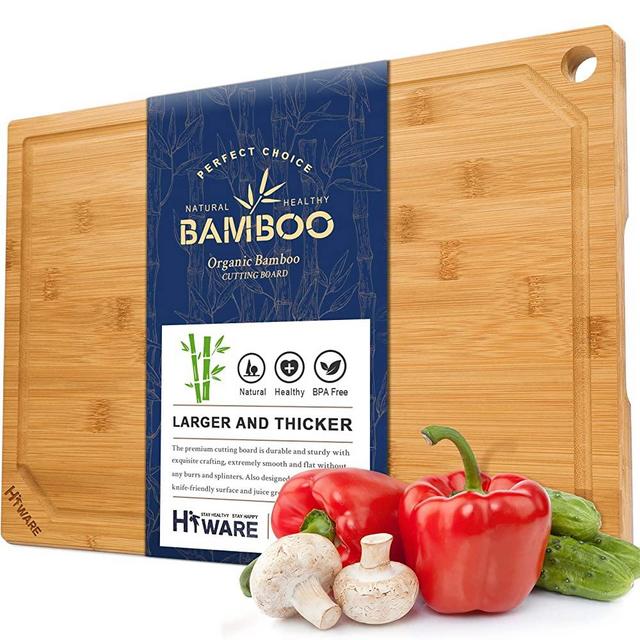 Hiware Extra Large Bamboo Cutting Board for Kitchen, Heavy Duty Wood Cutting Board with Juice Groove, 100% Organic Bamboo, Pre Oiled, 18" x 12"