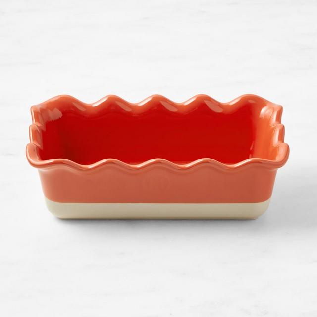 Emile Henry French Ceramic Ruffled Loaf Pan, Tuscany Orange