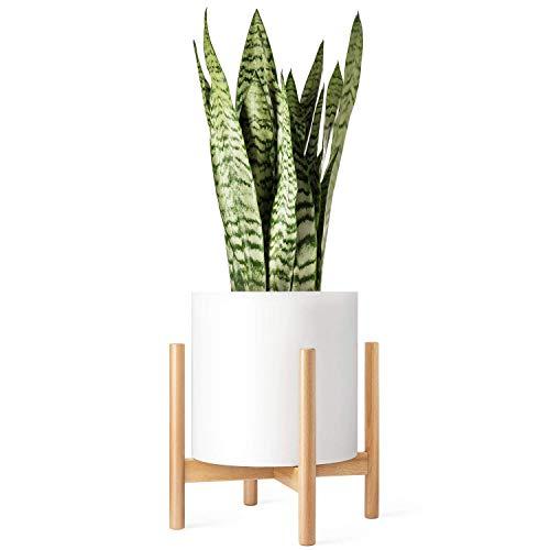 Mkono Plant Stand Mid Century Wood Flower Pot Holder Display (Plant and Pot NOT Included) Potted Rack Rustic, Up to 12 Inch Planter, Natural