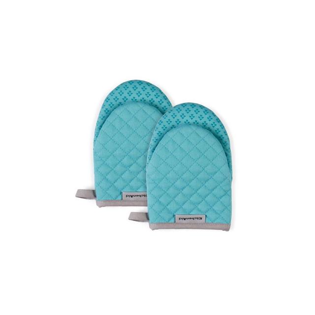 KitchenAid 2pk Cotton Asteroid Mini Oven Mitts, Light Teal