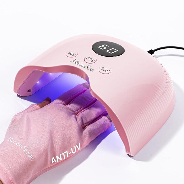 MelodySusie Compact LED UV Nail Lamp with UV Gloves, P-PLUS30A Nail Dryer with Smart Sensor Cures All Gels, Especially Rhinestone Glue, Liner & Cat Eye Gel Polishes for Advanced DIY at Home, Pink