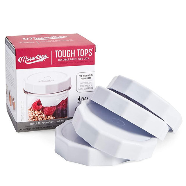 Masontops Tough Tops - Wide Mouth Mason Jar Lid - White - BPA-Free Plastic Screw Caps - Reusable Airtight Storage Covers