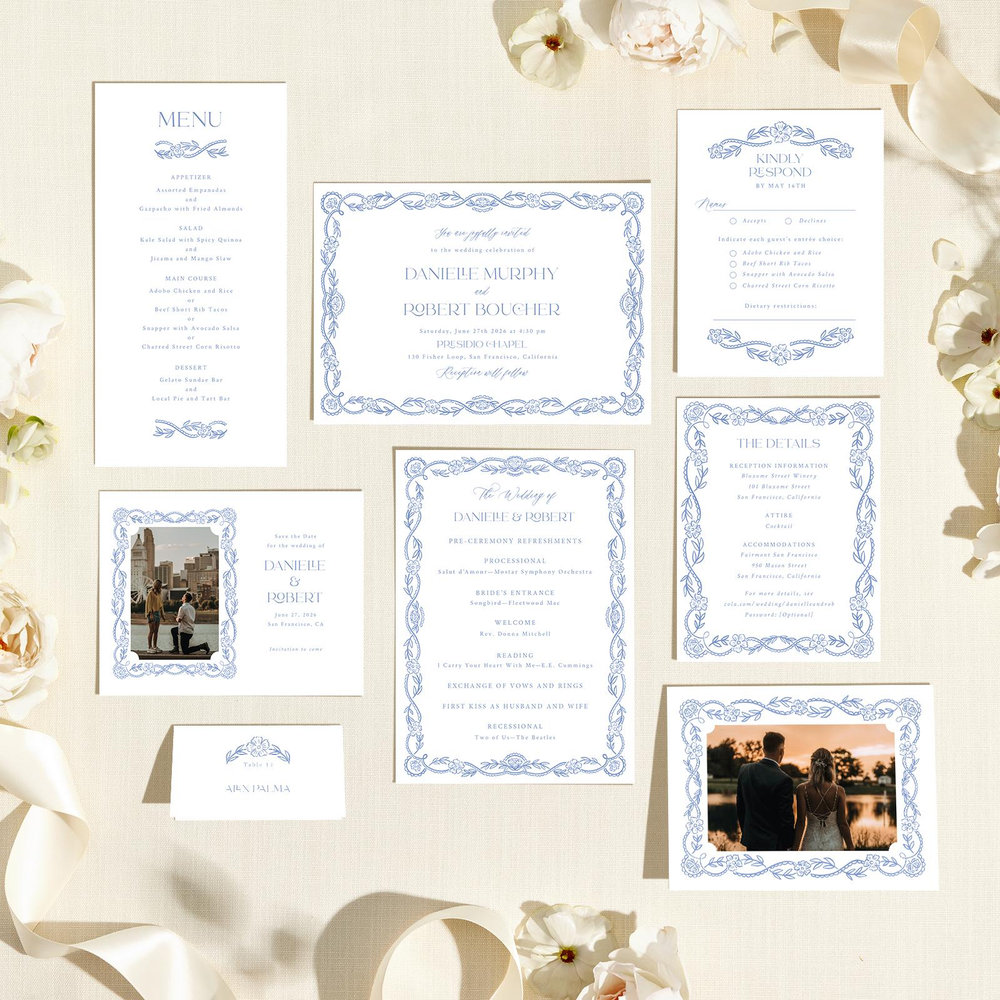 Estella | Dark Pastel Blue | Zola Wedding Place Cards