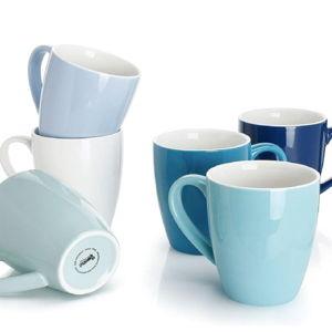 Sweese Porcelain Coffee Mugs - 16 Ounce - Set of 6, Cups for Latte, Hot Tea, Cappuccino, Mocha, Cocoa, Multicolor, Blue Assorted Colors