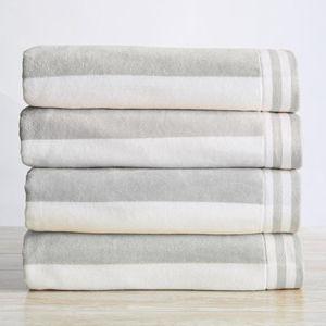 Great Bay Home 100% Cotton Velour 4 Pack Beach Towels - Grey Cabana Stripe Pool Towels - Quick Dry, Large Swim Towels for Adults and Kids (4 Pack 30" x 60", Pale Grey)