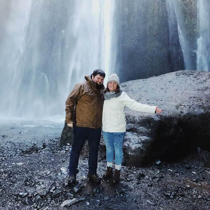 Underneath a waterfall in Iceland.