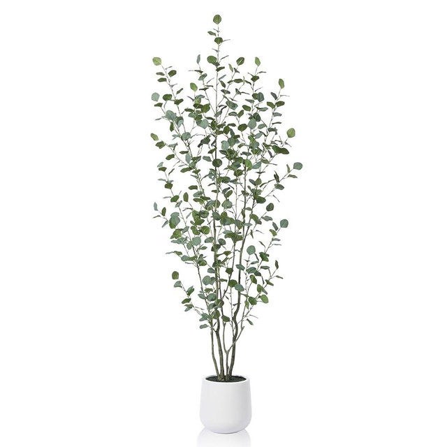 Laiwot Artificial Eucalyptus Tree, 7ft Tall Fake Silk Plants for Indoor Home Decor, Large Faux Eucalyptus Tree with 10.5 in White Planter for Office Home Living Room Decor, 1 Pack