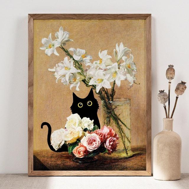 Henri Fantin Roses and Lilies Cat Print,...