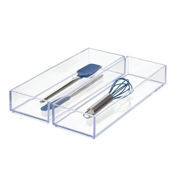 iDesign Clarity Drawer, Kitchen and Bathroom Organization Silverware, Spatulas, Gadgets, Large-Set of 2