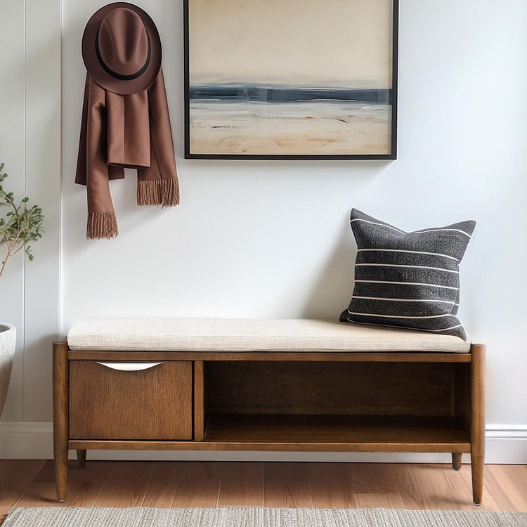 INK+IVY, Arcadia Accent Bench with Storage & Upholstered Cushion