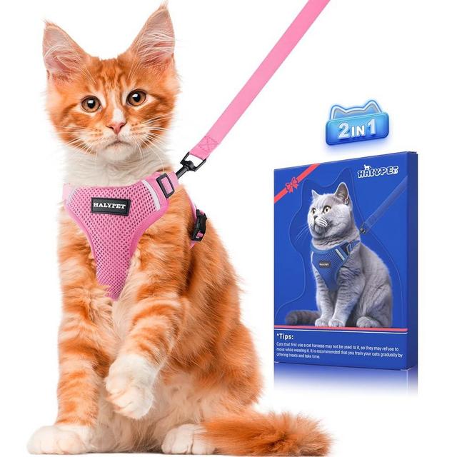 Halypet Cat Harness and Leash Set [ MAX Safety Third Generation ] Escape Proof Soft Adjustable Cat Leash Breathable Comfortable Vest Easy to Wear Kitten Harness for Outdoor Walking Pink Small