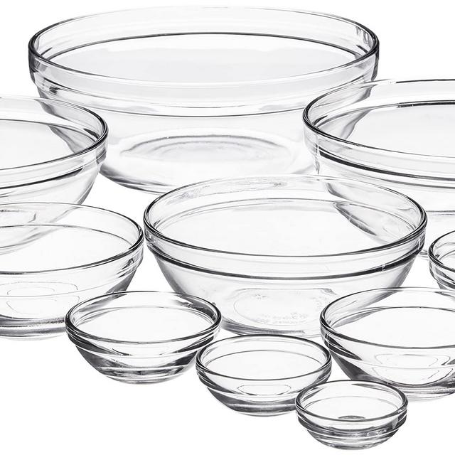Anchor Hocking Glass Mixing Bowls, Mixed, Set of 10
