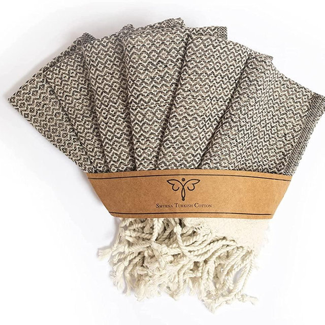 Smyrna Turkish Cotton Wash Cloths Pack of 6 | 100% Natural Cotton, 12"x17" | Versatile Bath Towels for Bathroom, Hotel, SPA | Ultra Soft, Absorbent, Prewashed and Quick Dry Turkish Hand Towels (Latte)