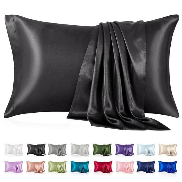 Silk Like Satin Pillowcase King Size, Black Smooth and Cooling Satin-Silk Pillow Cases for Hair and Skin with Envelope Closure, Gift for Women Men, 2 Pack (20x36, Black)