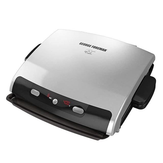 George Foreman 6-Serving Removable Plate Grill and Panini Press, Silver, GRP99,Silver and Black