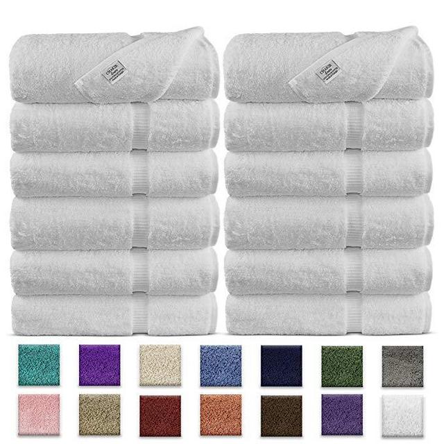 Luxury Premium Long-Stable Hotel & Spa Turkish Cotton 12-Piece Eco-Friendly Washcloth Set (White)