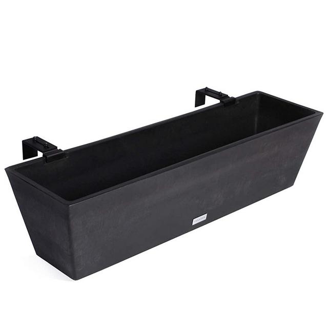 Veradek Brooklyn Rectangular Window Box Wall/Railing Planter (9" H x 10" W x 36" L, Black)