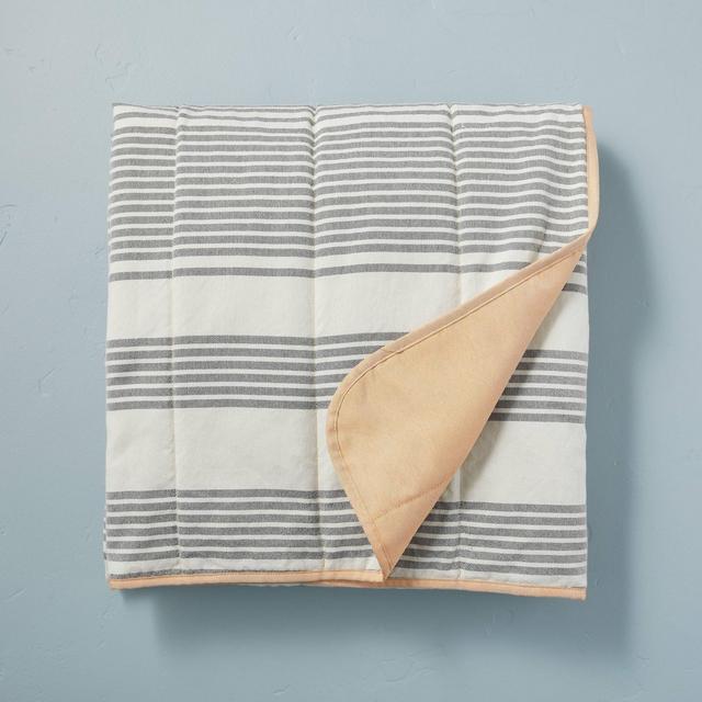 Allover Stripe Summer Picnic Blanket Gray/Gold/Cream - Hearth & Hand™ with Magnolia