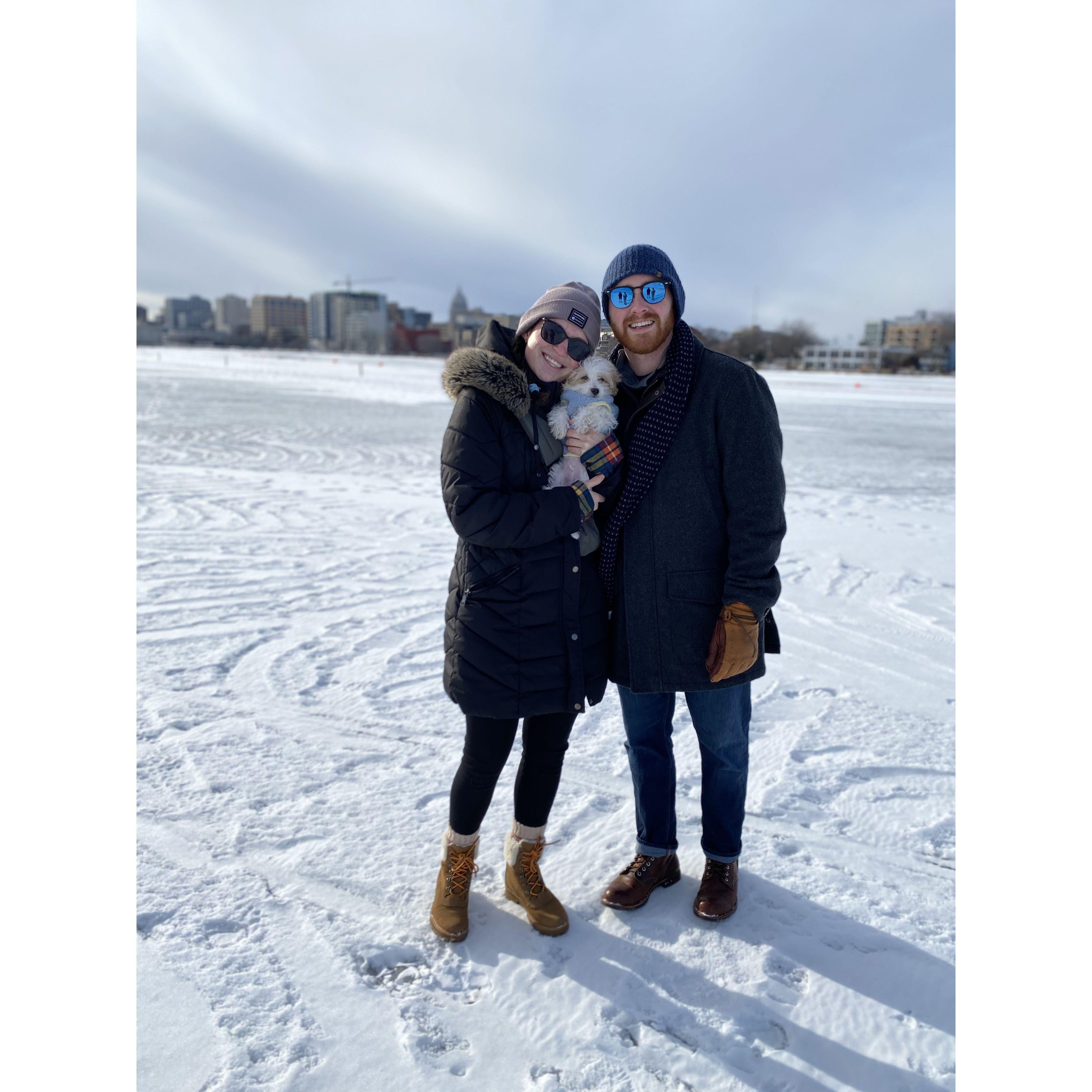 baby Leo on a frozen Madison lake