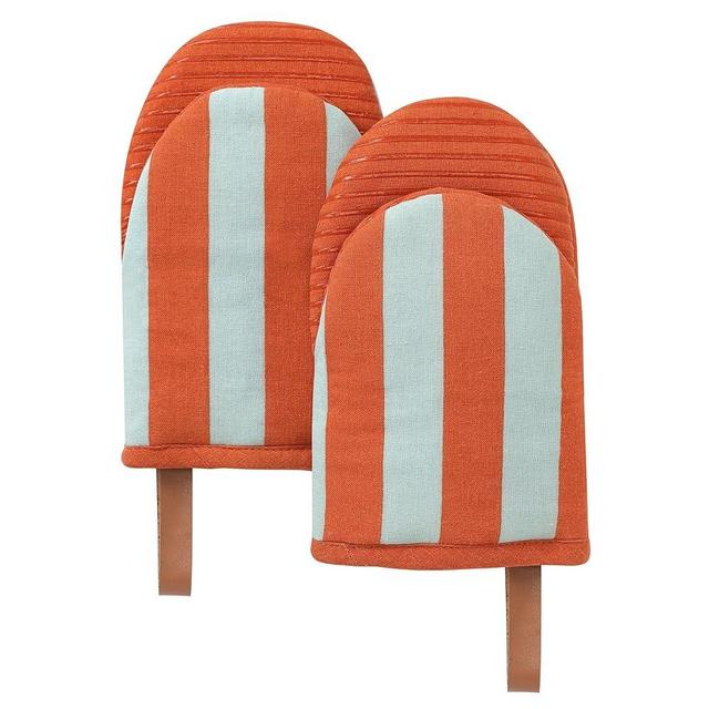 Folkulture Mini Oven Mitts Heat Resistant 5"x8", Set of 2 Short Oven Mitts With Hanging Loop, Cotton Fall Oven Gloves or Kitchen Mittens for Thanksgiving, Small Oven Mitt or Silicone Oven Mits(Orange)