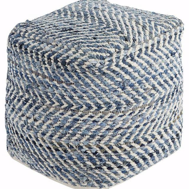 Signature Design by Ashley - Chevron Pouf - Traditional - Blue