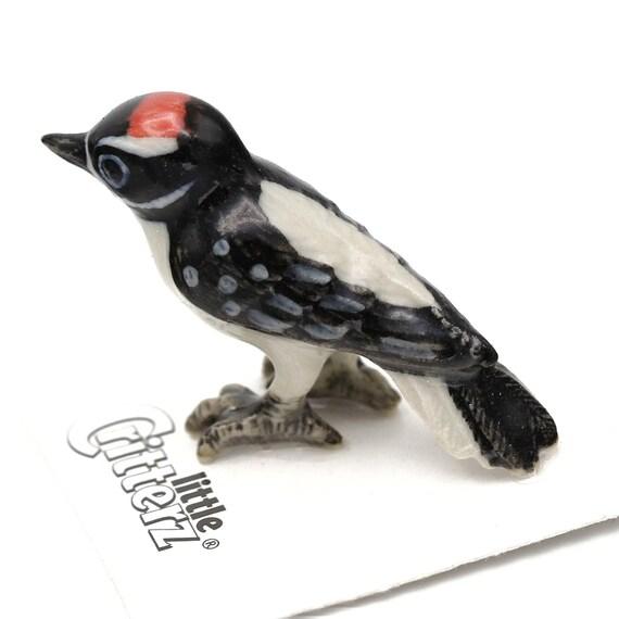 Downy Woodpecker "Drummer" - miniature porcelain figurine