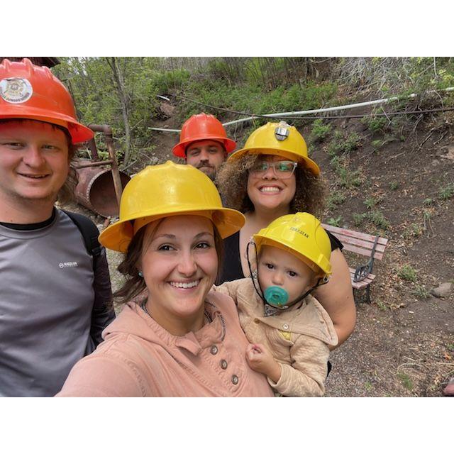 First trip to CO visiting the Francis family, we went on a mine tour hence the headgear.