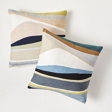 Crewel Rising Tide Pillow Cover - Set of 2 (Washed Lagoon)