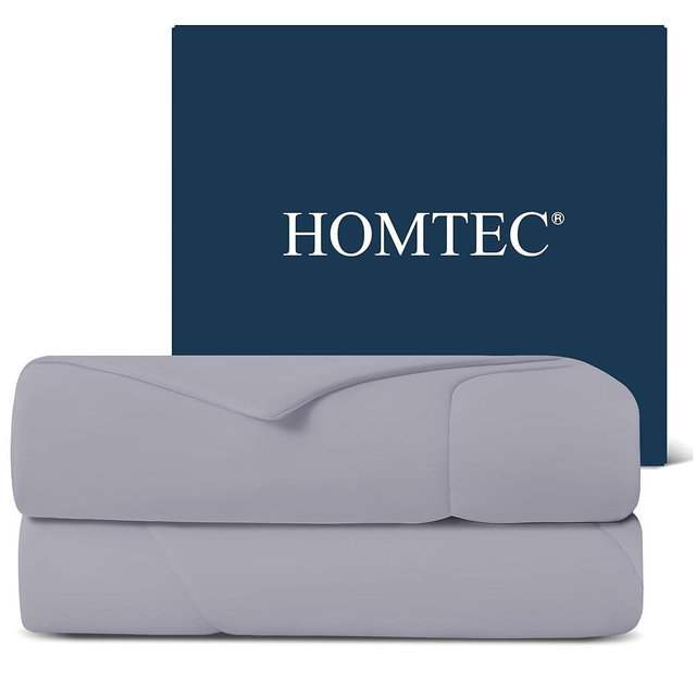HOMTEC Cooling Comforter King Size, Summer Cooling Blanket for Hot Sleepers and Night Sweats, Q-Max>0.4 Cool Tech Duvet, Lightweight & Breathable (106''x90'', Gray)