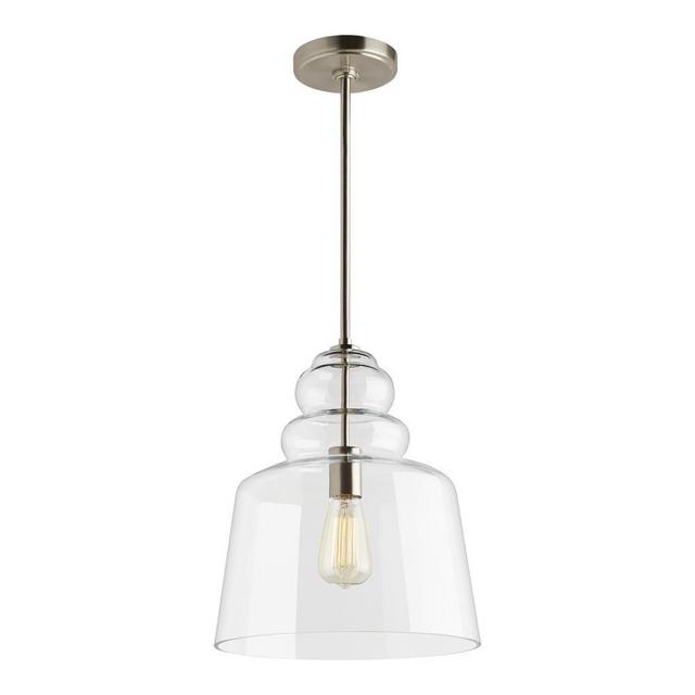 Agatha 12.5 in. W x 14.75 in. H 1-Light Clear Glass Pendant with Brushed Nickel Accents and Vintage Edison Bulb