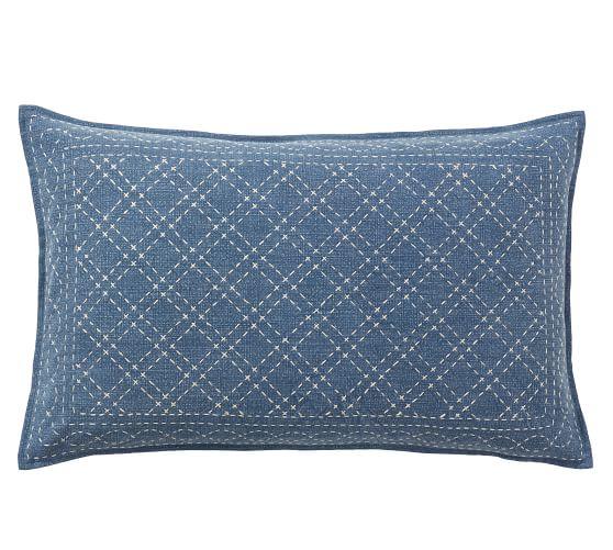 Flint Embroidered Lumbar Pillow Cover, Blue