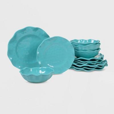 12pc Melamine Perlette Dinnerware Set Teal - Certified International