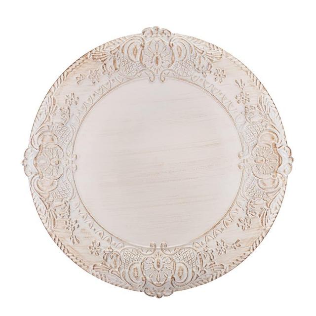 13" White Charger Plate, Antique Charger Plate with Embossed Rim, Round Plastic Plate Chargers for Wedding, Table Decor, Set of 6
