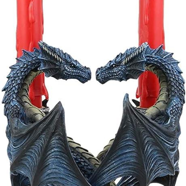 Ebros Gothic Dragon Heart Altar Drake Candleabra Twin Dragons Figurine 9" Tall Two Taper Candles Holder Statue Medieval Renaissance Fantasy Decor Halloween Tabletop Candleholder Statue