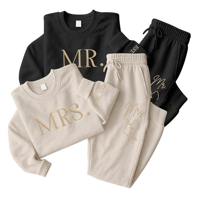 GODMERCH Personalized Mr & Mrs Embroidered Sweatshirt Hoodie Custom Couple Names Anniversary Date Gift for Wife and Husband