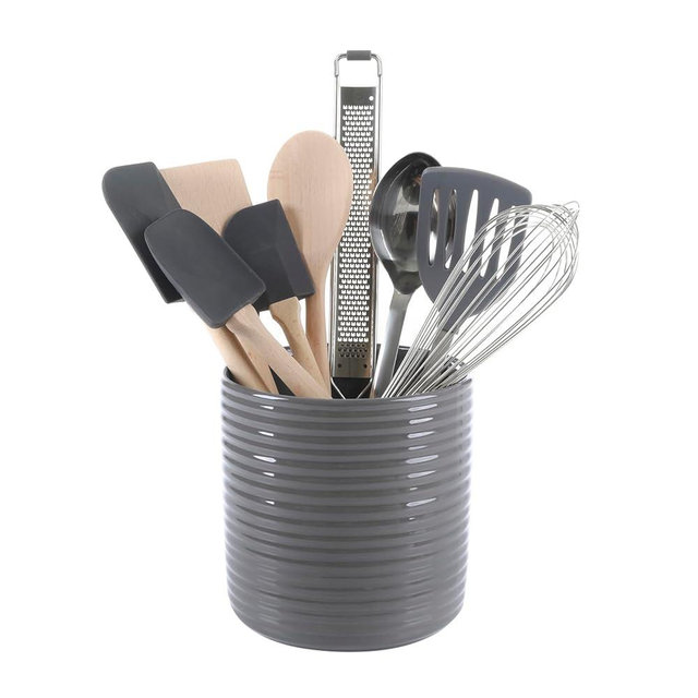 Martha Stewart 10 Piece Tools and Gadget Set W/Ceramic Crock - Grey