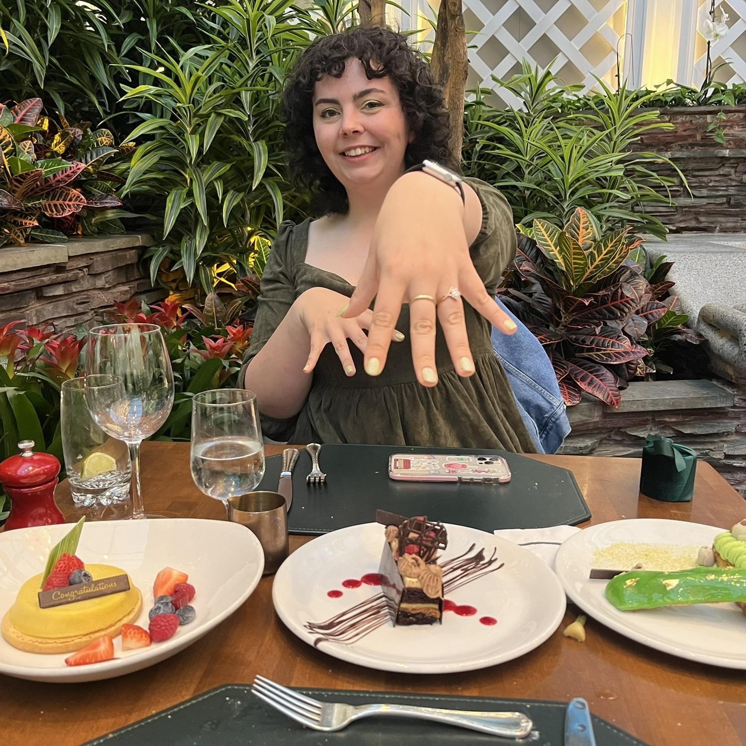 Paris was wined and dined post engagement at the Broadmoor resort. The service was so good that desert was on the house!