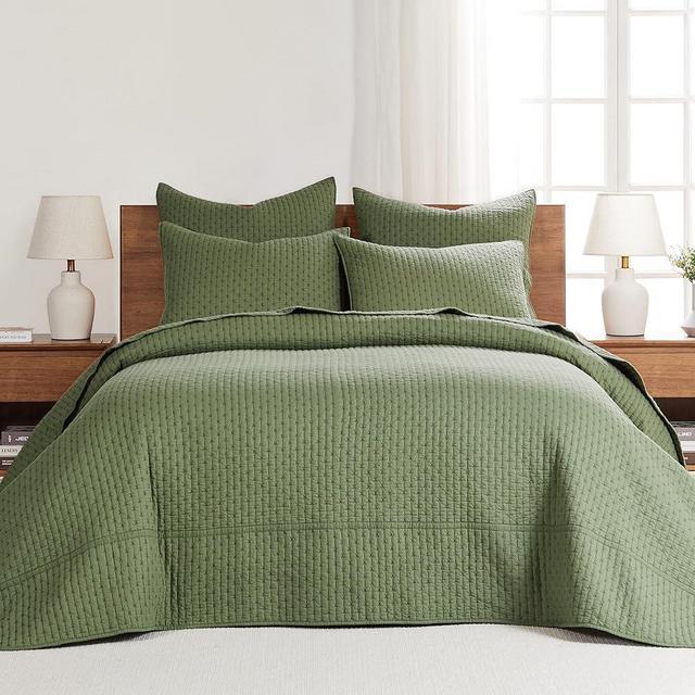 Levtex Home - Cross Stitch Forest Green Bedspread Set - Queen Bedspread and Two Standard Shams - Cross Stitch Pattern - Bedspread (104X106in.) and Sham (20x26in.) - Cotton