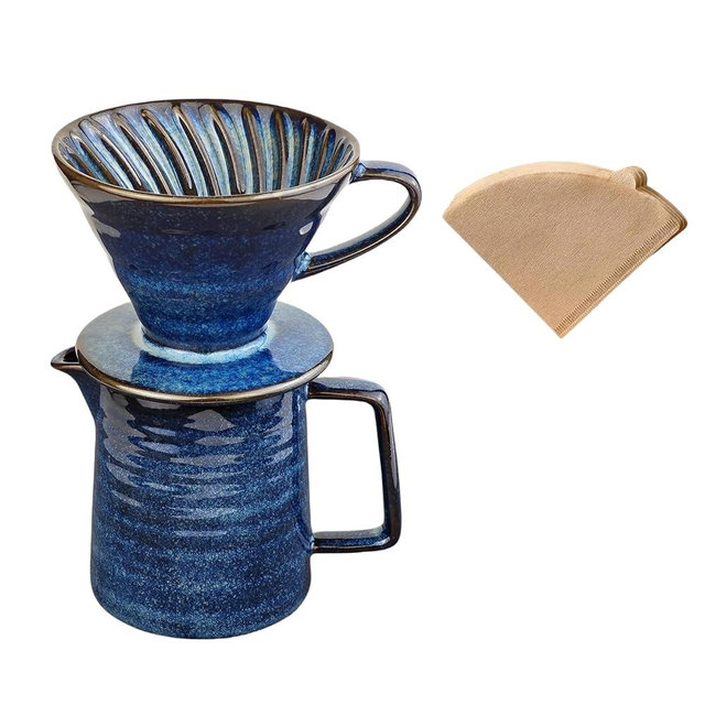 HYAXGM Pour Over Coffee Maker,Ceramic Coffee Maker With 40 pcs Paper Filter，15oz/450ml Pour Over Coffee Dripper (Starry Blue, V02)