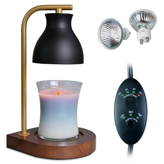 SOKCVSEA Candle Warmer Lamp - Candle Warmer with Timer for Compatible with All Jar Candles, Candle Warmer Lamps Vintage Metal (Round Black Timer)