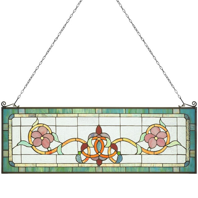 Capulina Transom Stained Glass Window Panels Large Horizontal Traditional Tiffany Style Art Handcrafts Window Hangings for Home Decor and Gifts