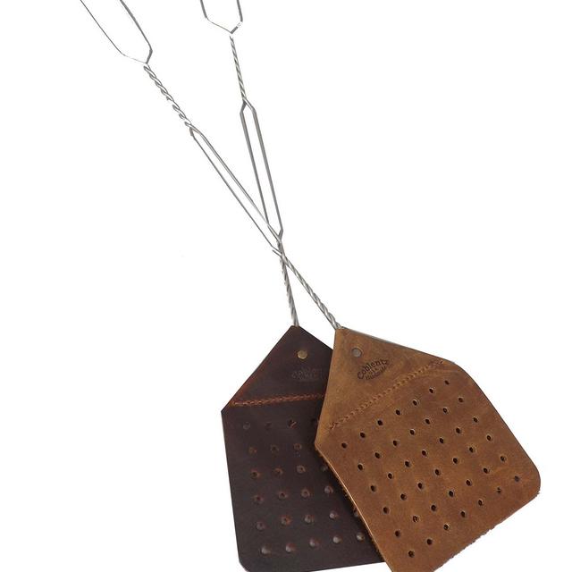 Amish Handmade Leather Fly Swatter Set of 2 Dark Brown and Medium Brown