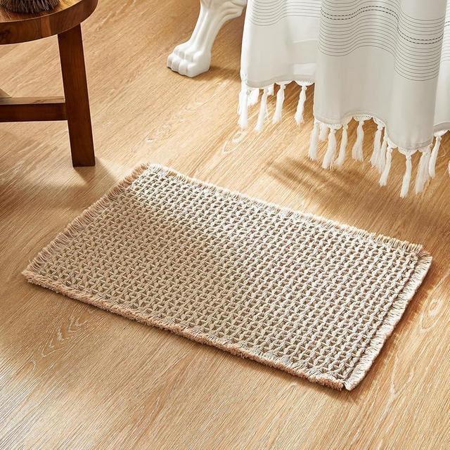 TYUU Bathroom Rugs, Super Absorbent Non Slip Bath Mat Quick Dry Bath Rugs Washable Boho Farmhouse Bathroom Rugs for Bathroom with Non Slip Rug Pad, Khaki 24"x16"