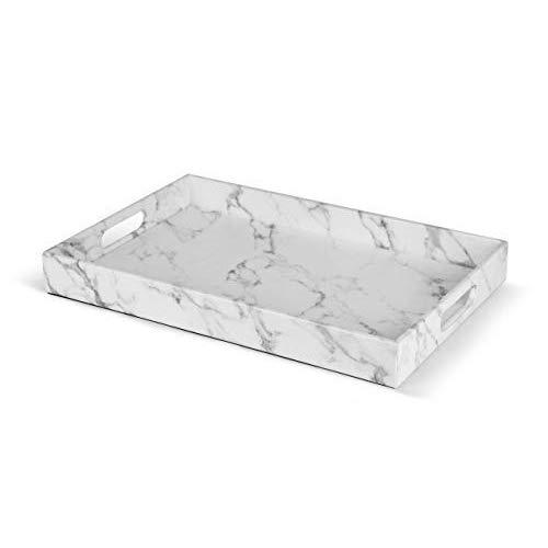 Home Redefined Beautiful Modern Elegant 18"x12" Rectangle Marble Faux Leather Decorative Ottoman Coffee Table Perfume Living Room Kitchen Serving Tray with Handles for All Occassion's