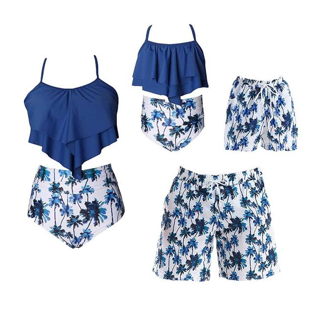 Family Swimsuits Matching Set Summer Beach Palm Bathing Suits