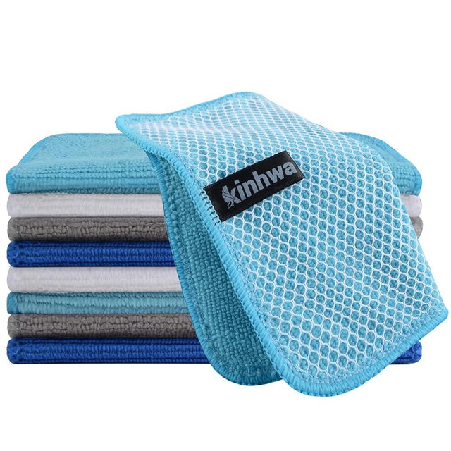 KinHwa Kitchen Washcloths for Dishes Absorbent Microfiber Dish Cloths Quick Dry Dish Rags with Poly Scour Scrub Side Ideal for Kitchen Cleaning (Mixing Colors #2, 7inchx7inch 9 Pack)