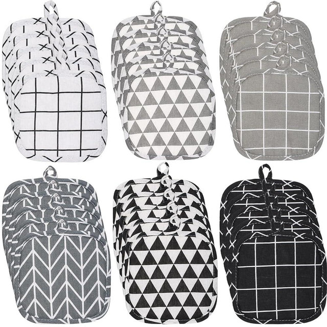 Uiifan 30 Pcs Pot Holders for Kitchen Square Pot Holders Sets Heat Resistant Cotton Potholders for Kitchens Washable Hot Pads for Kitchen with Hanging Loops for Oven Cooking Baking, 3 Colors